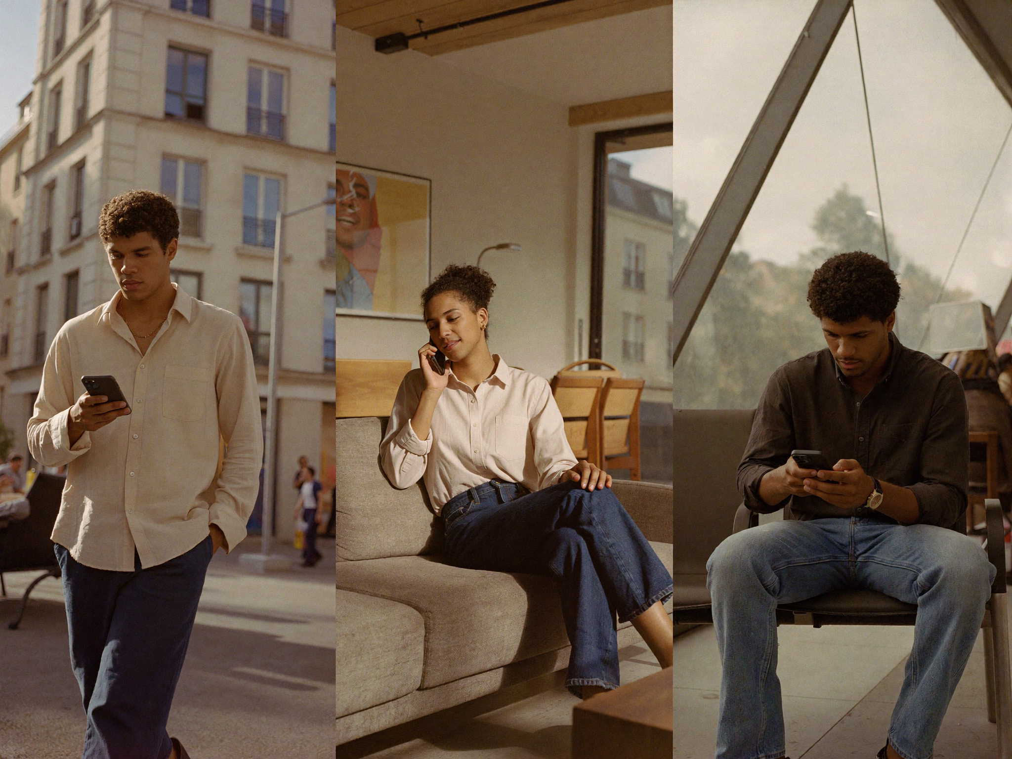 Trois voyageurs avec des profils d'usage différents sur leurs téléphones