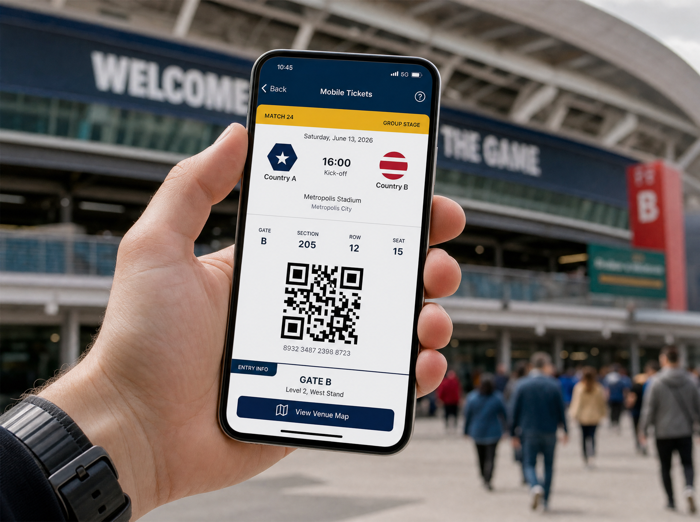 Capture de l'app FWC2026 Mobile Tickets sur écran de smartphone