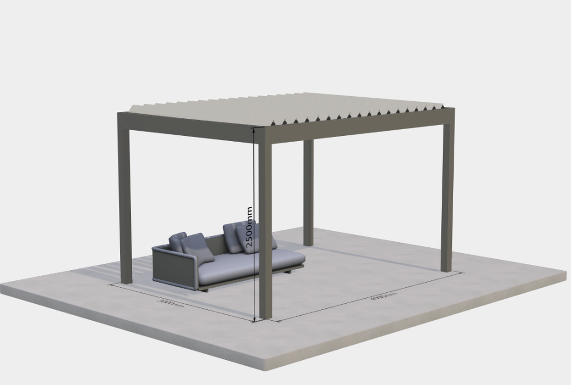 Brustor B160XL‑pergola met lamellendak weergegeven als een zelfstandig 3D‑model.