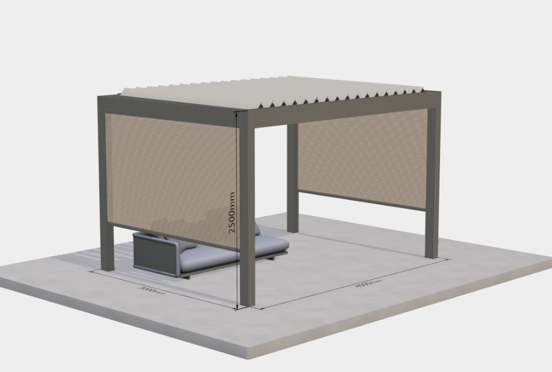 Brustor B200(XL)‑pergola met lamellendak weergegeven als een zelfstandig 3D‑model.