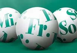Abbildung von Lotto Kugeln. Freitag als Abkürzung in der Mitte.