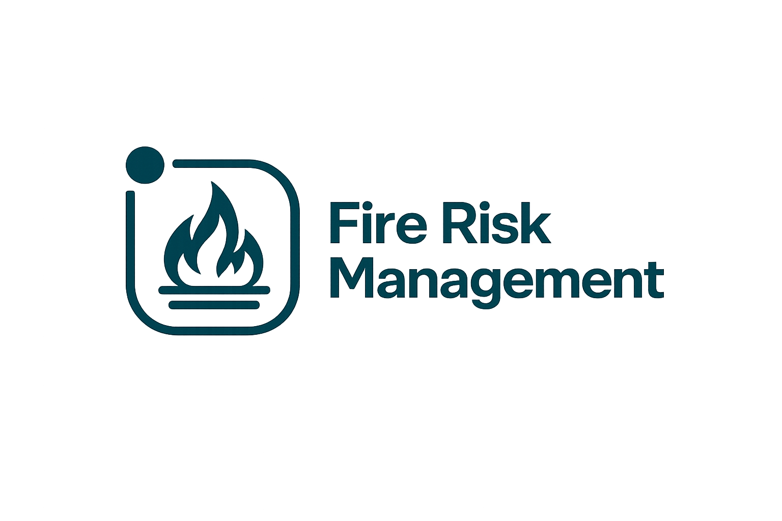 Logo with a flame icon beside the text "Fire Risk Management" on a blue gradient background.