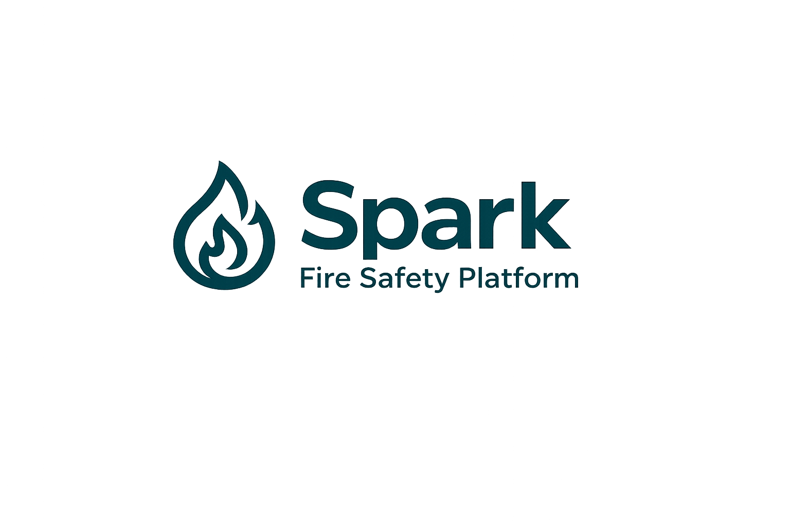 Logo with a flame icon and the text "Spark Fire Safety Platform" on a teal gradient background.