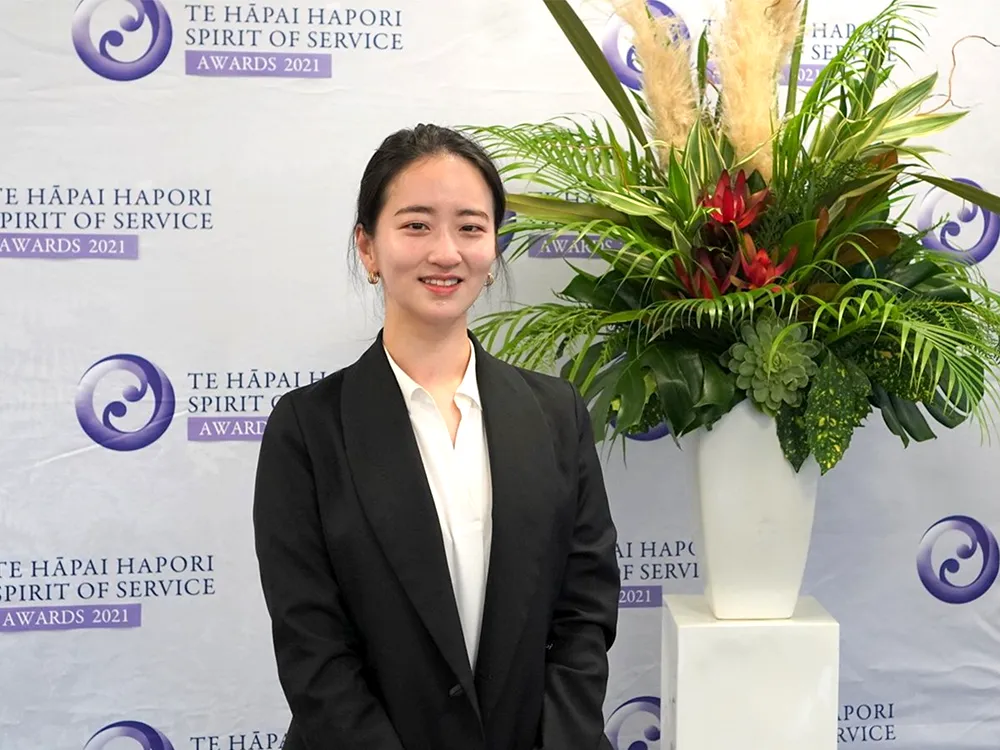 April Kwak of the New Zealand Customs Service, joint Young Leader of the Year, at the 2021 Spirit of Service Awards
