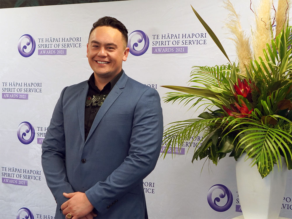 Isaiah Apiata of Oranga Tamariki, joint Young Leader of the Year, at the 2021 Spirit of Service Awards