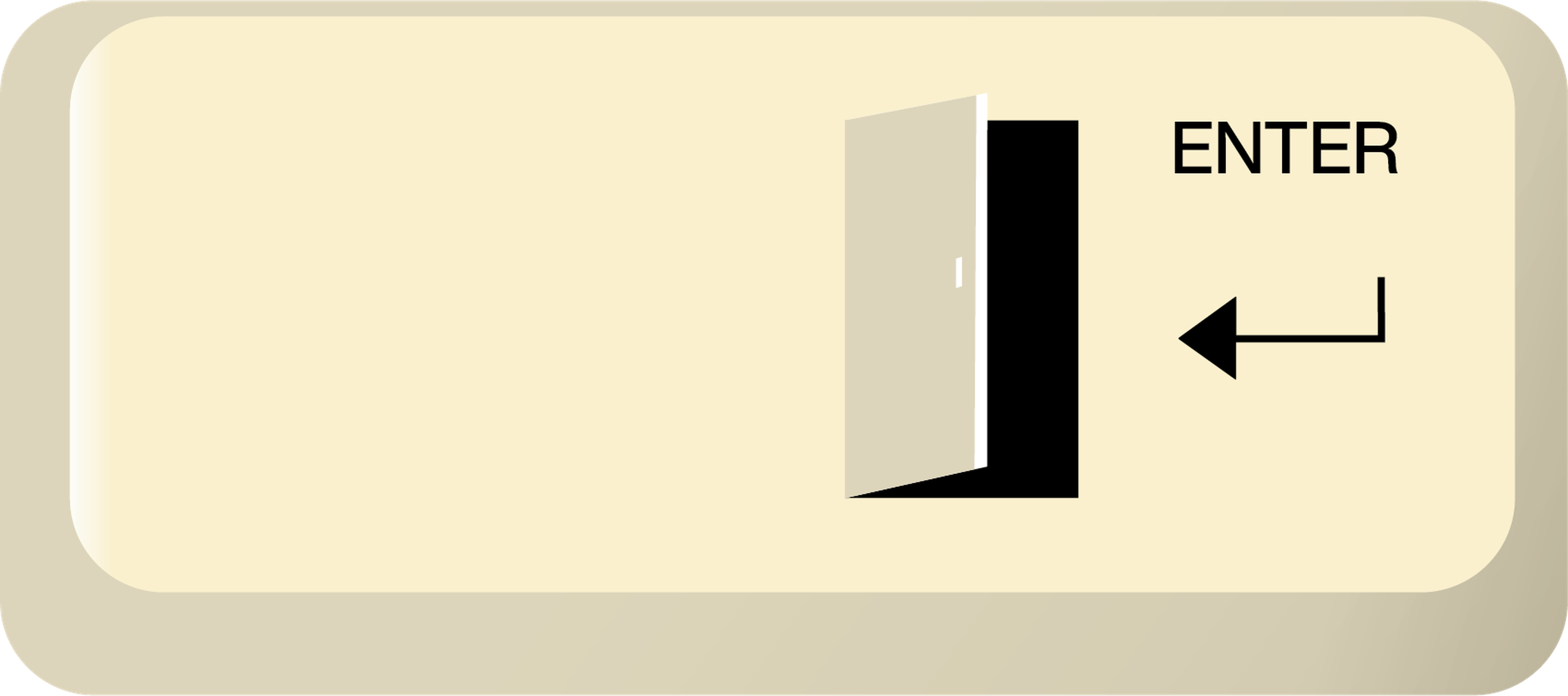 Tastaturtaste mit einem Symbol für eine offene Tür, einem Pfeil nach links und dem Wort „ENTER“ auf beigem Hintergrund.