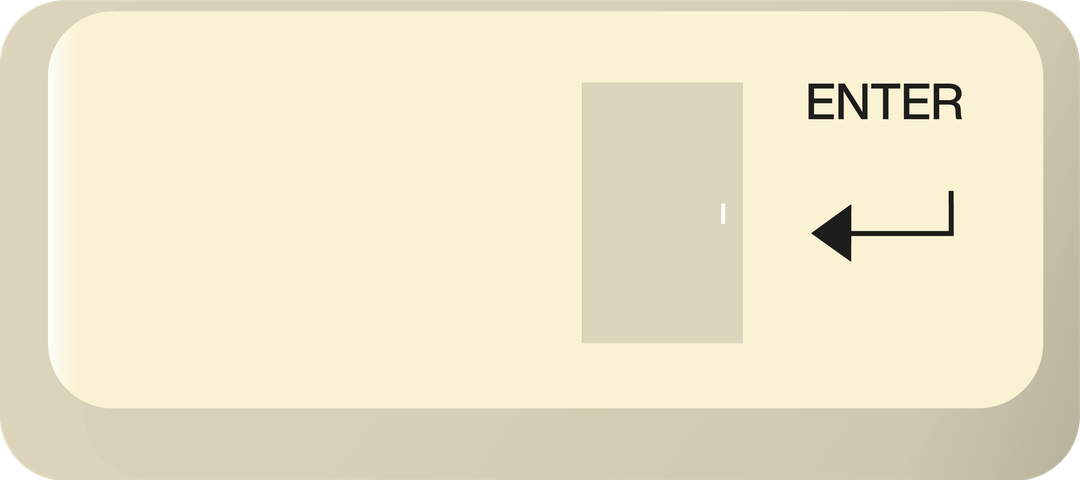 Illustration einer beigen Computertastatur mit Eingabetaste, schwarzer Beschriftung und einem nach links zeigenden Pfeil.