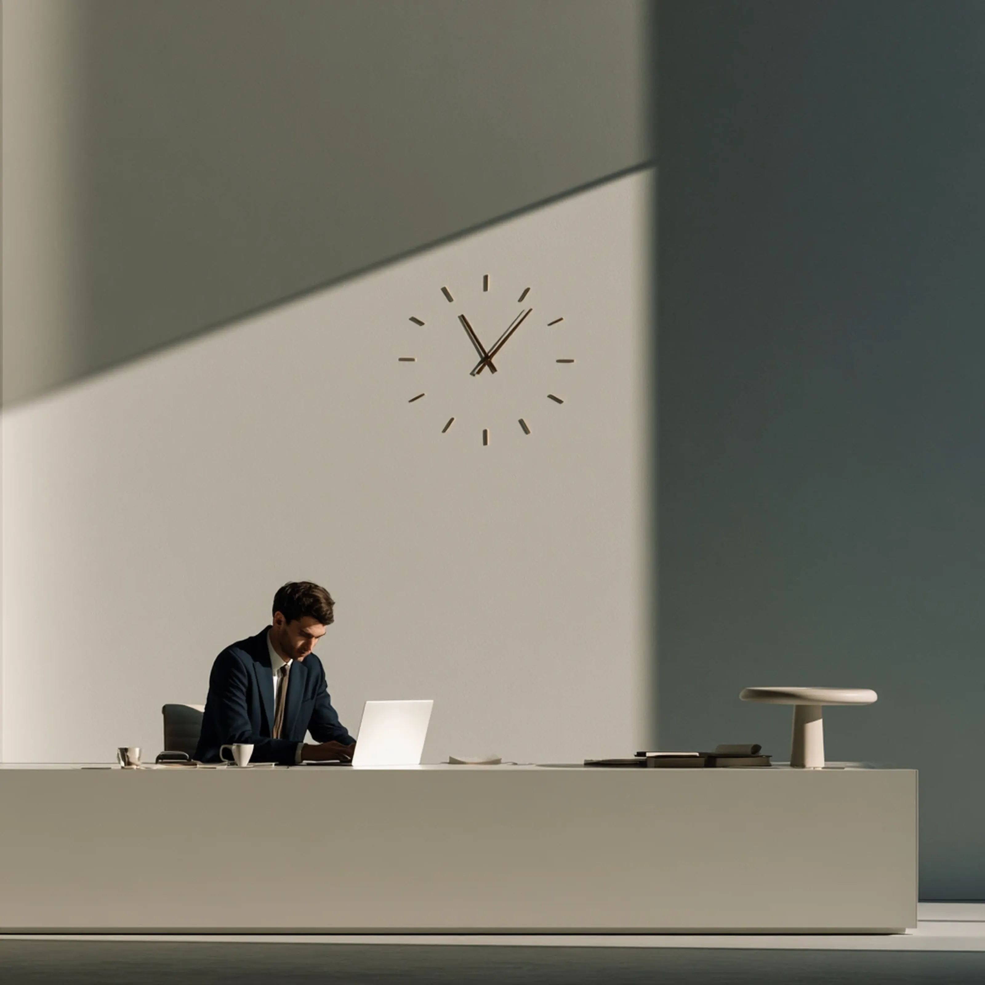 Expat employee documenting overtime in Germany at a modern office desk