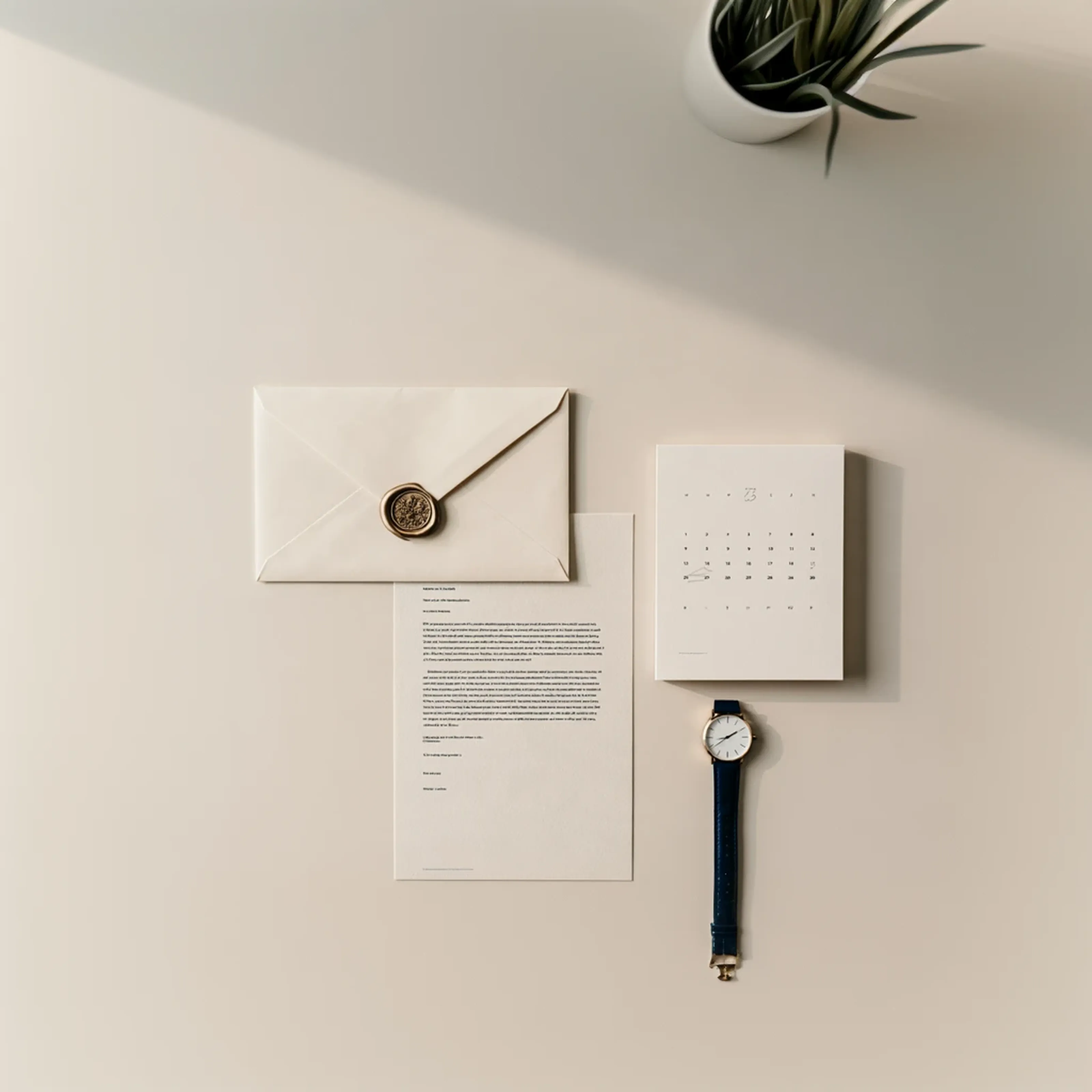 Termination letter, calendar and watch illustrating the three-week deadline for challenging dismissal in Germany