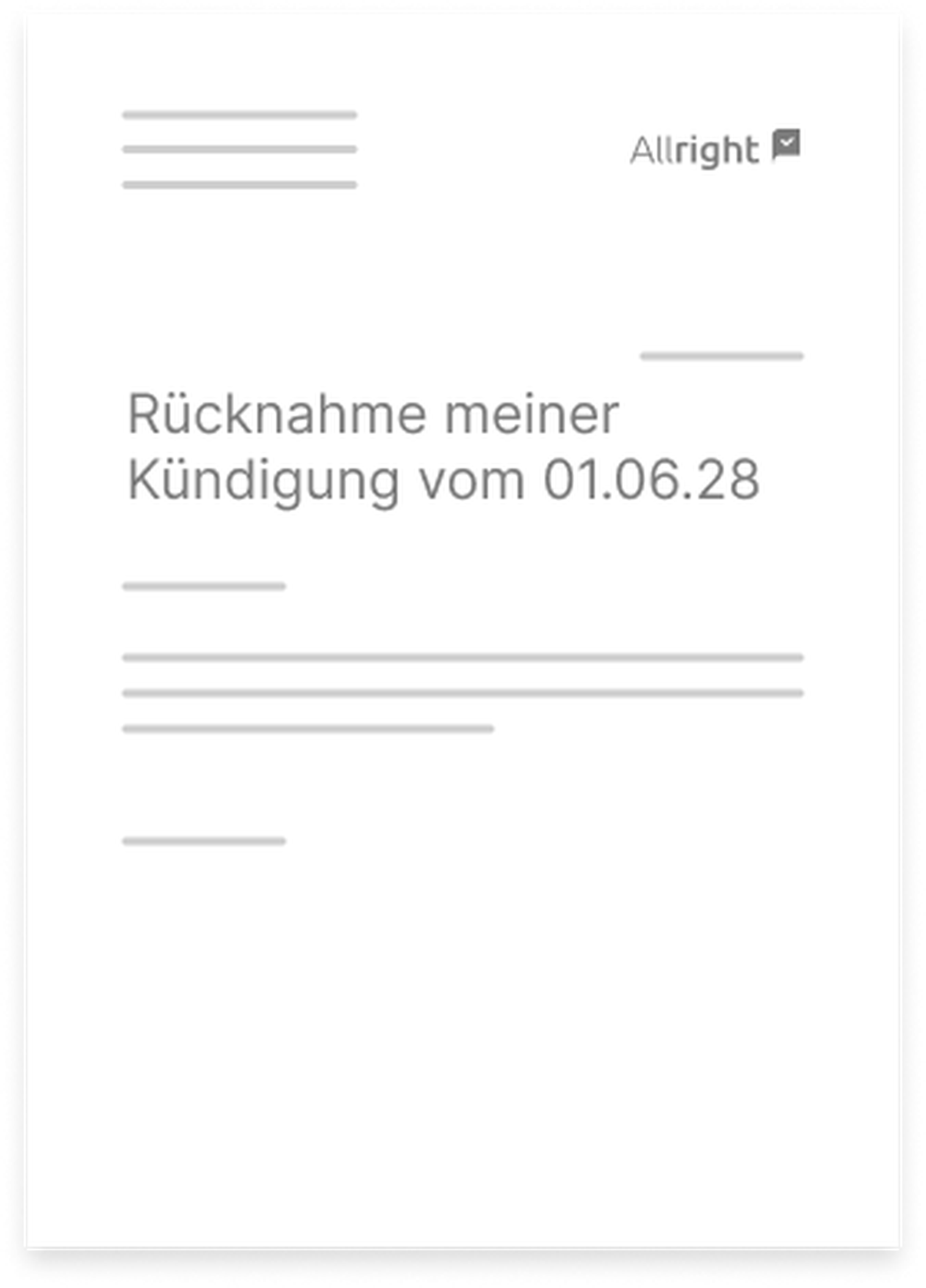 A4 [Muster] Zurückziehen Kündigung