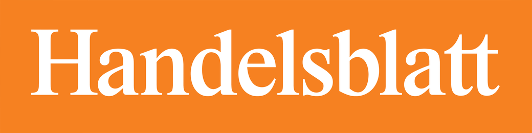 Das „Handelsblatt“-Logo in weißer Serifenschrift auf orangefarbenem Hintergrund.