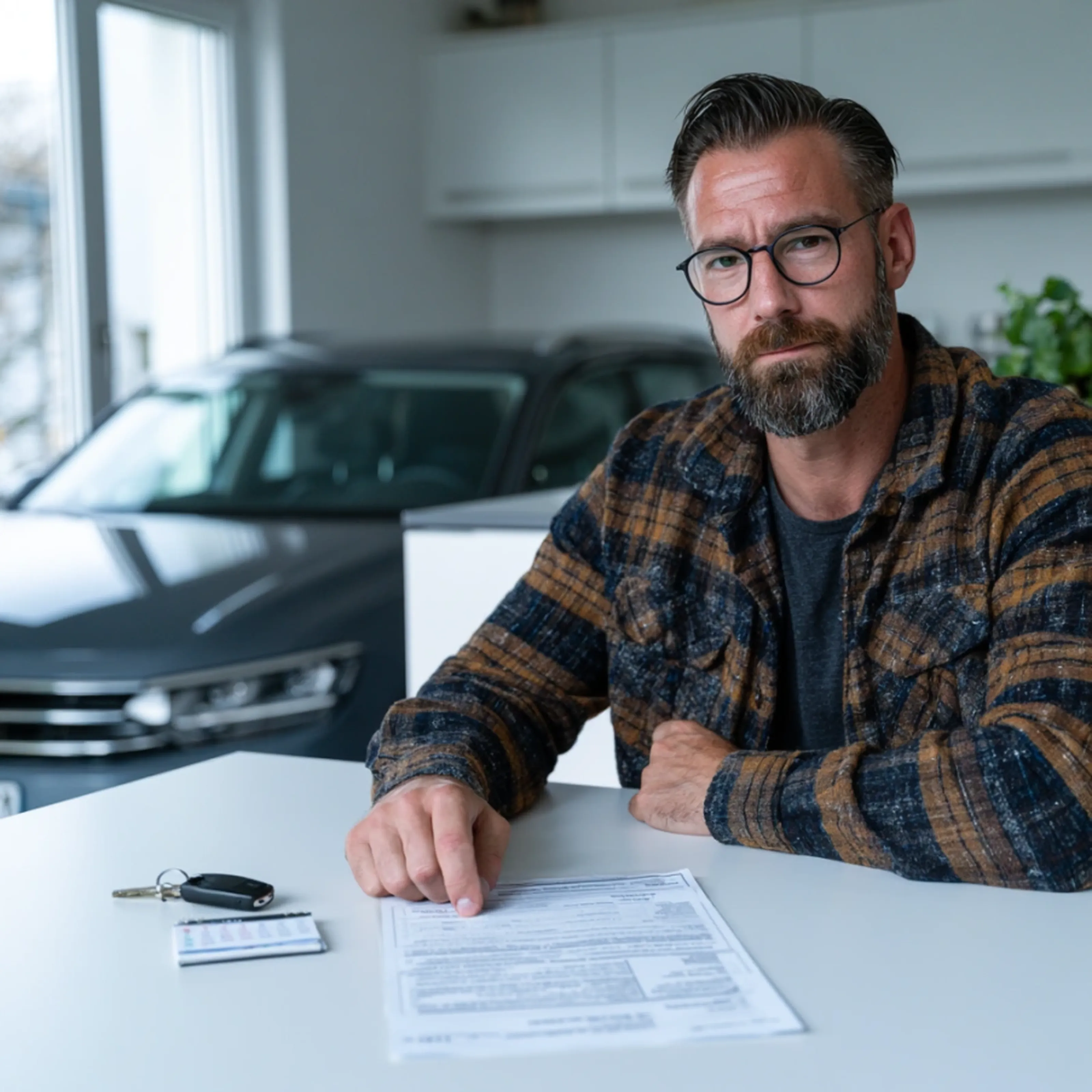 Expat driver reviews a German traffic fine letter calmly at home