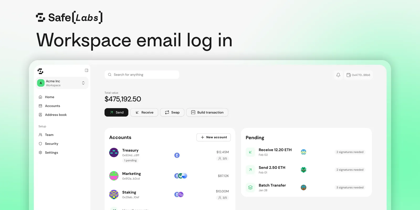 Workspace email log in