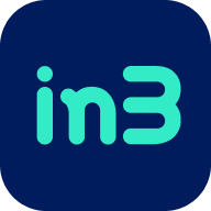  Afgerond blauw vierkant logo met een kleine “in” en een gestileerde “3” in fel turquoise.