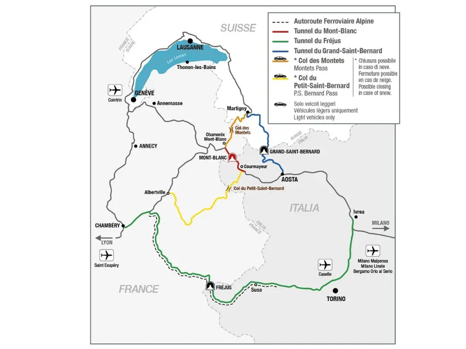 Landkarte Ausweichrouten Mont Blanc