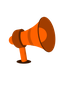 Orange and brown megaphone icon for announcements and promotional messaging.