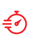 Red stopwatch icon with rupee symbol, representing fast money transfer timing.