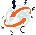currency symbols moving around the world