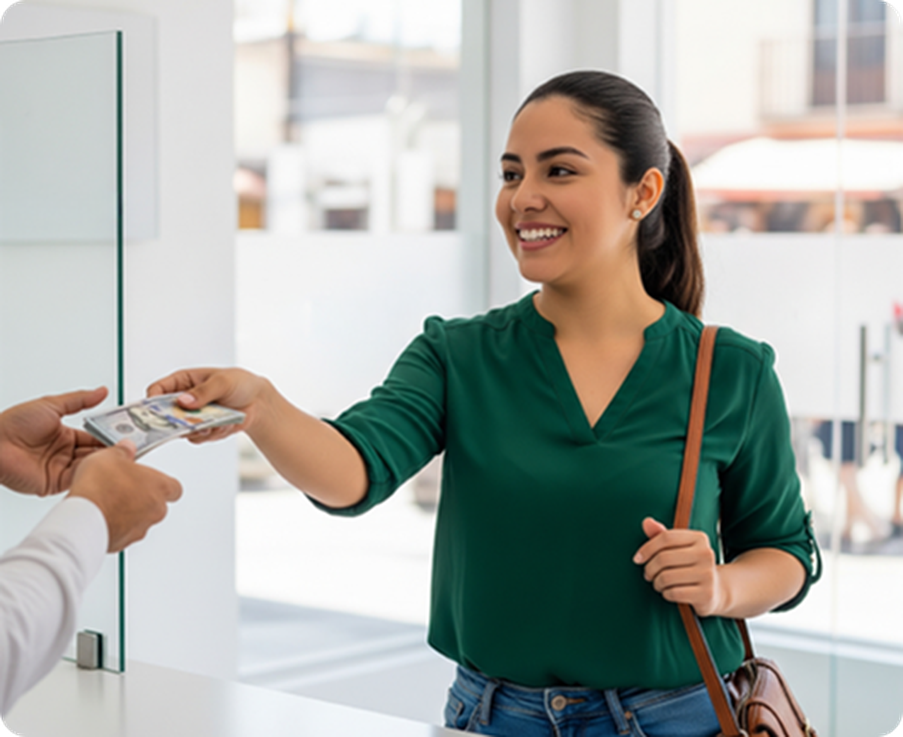Recipient picking up cash at a Ria location