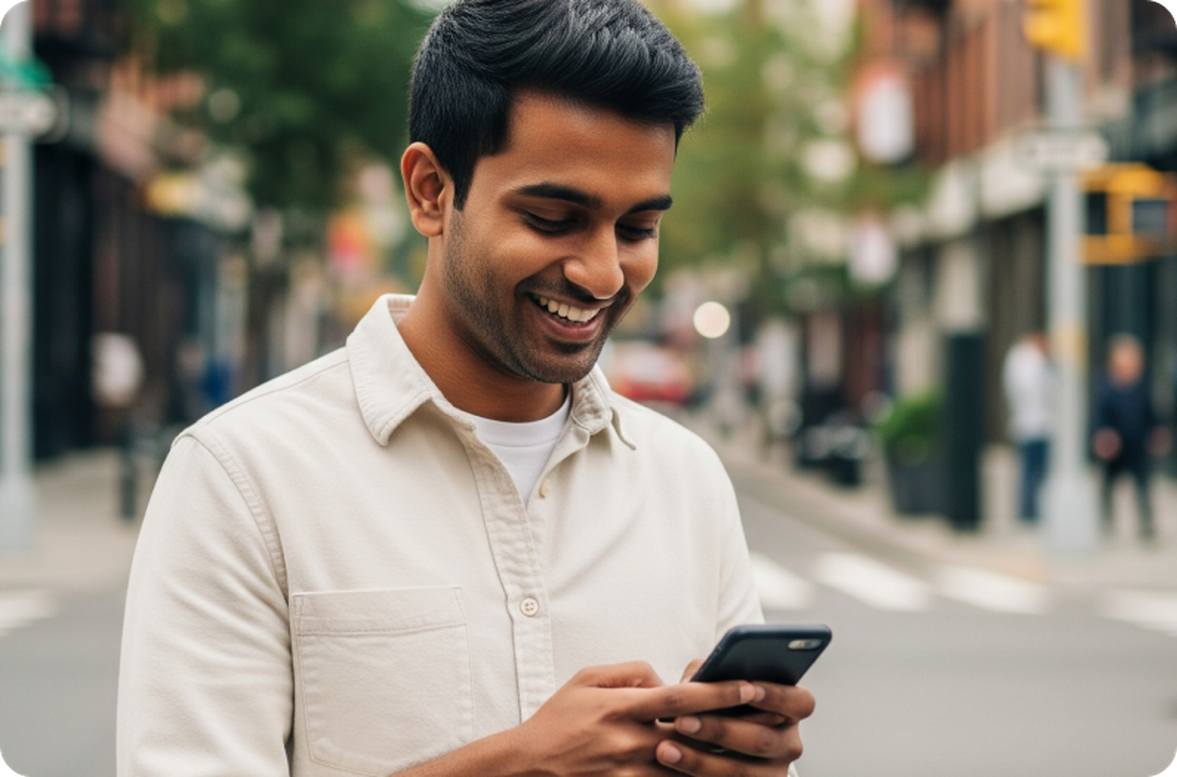 man on his phone sending money to a mobile wallet