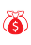 Red money bag icon with dollar sign.