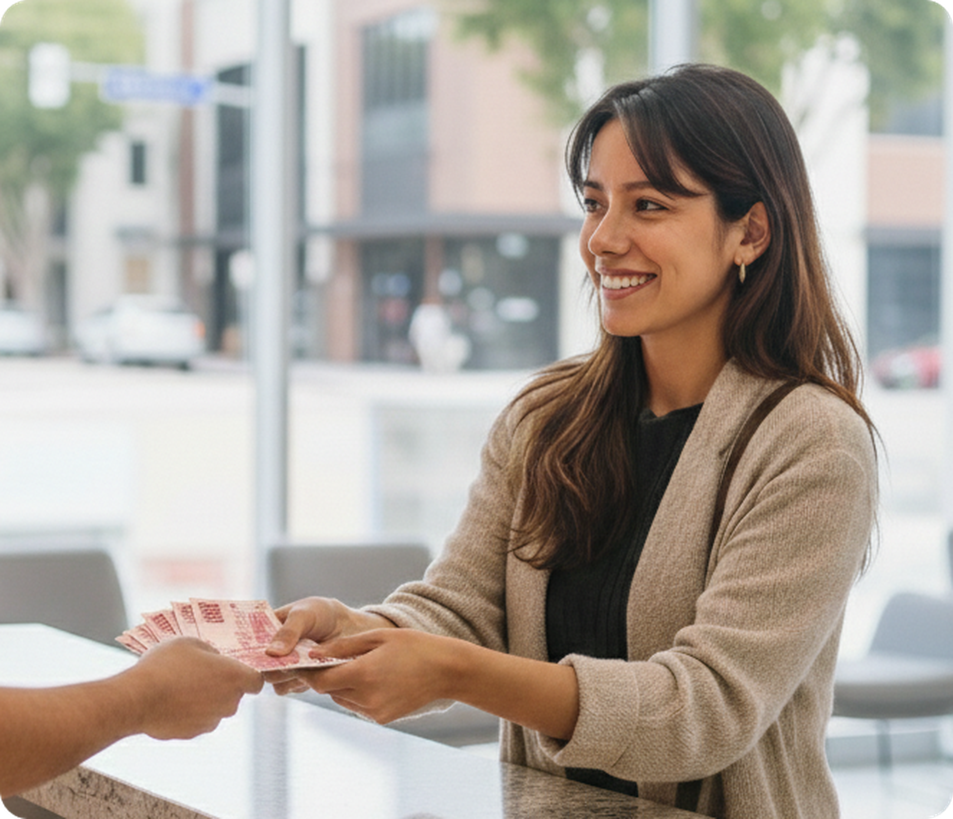Recipient picking up cash