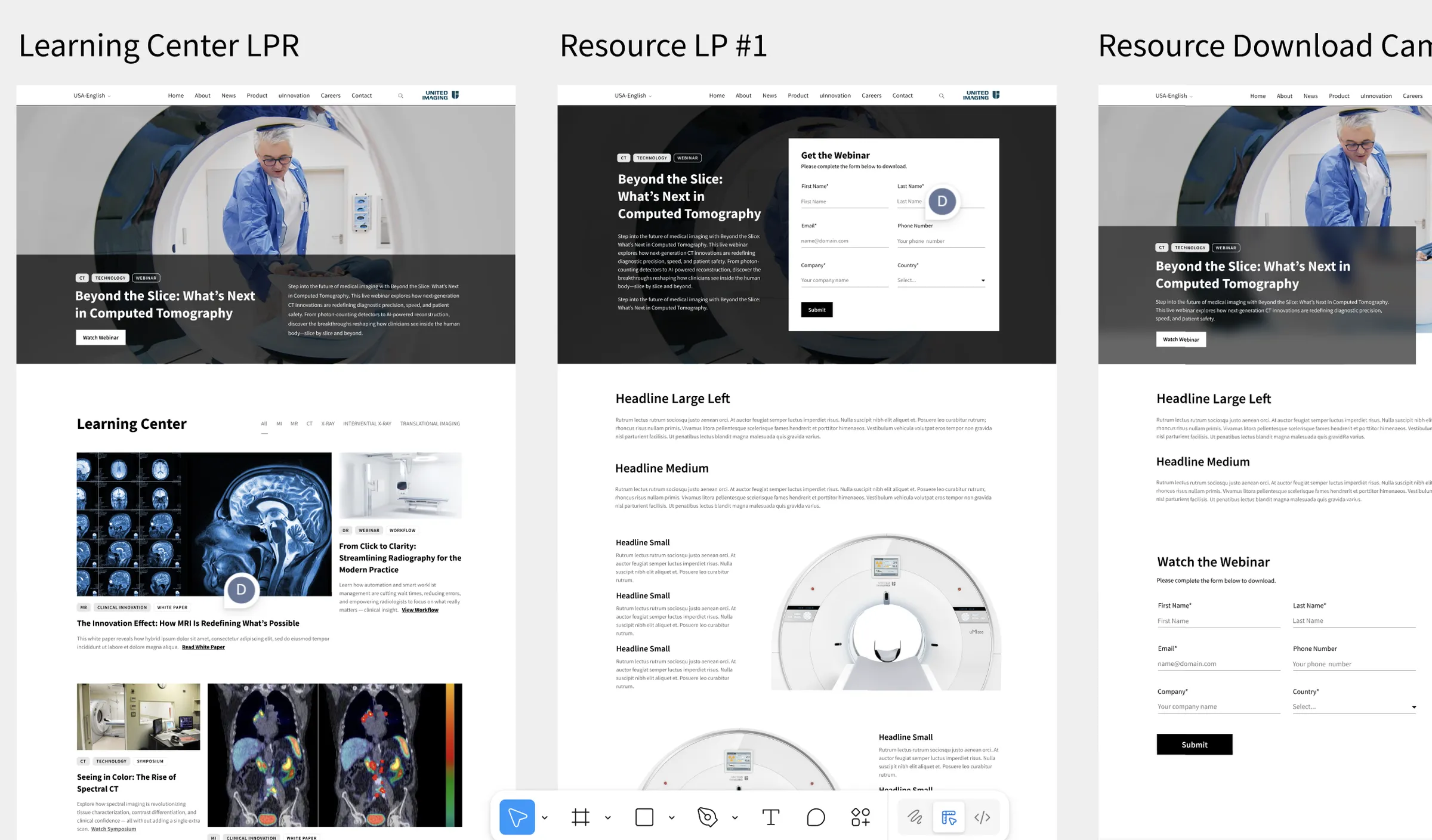 Website UX designs in Figma
