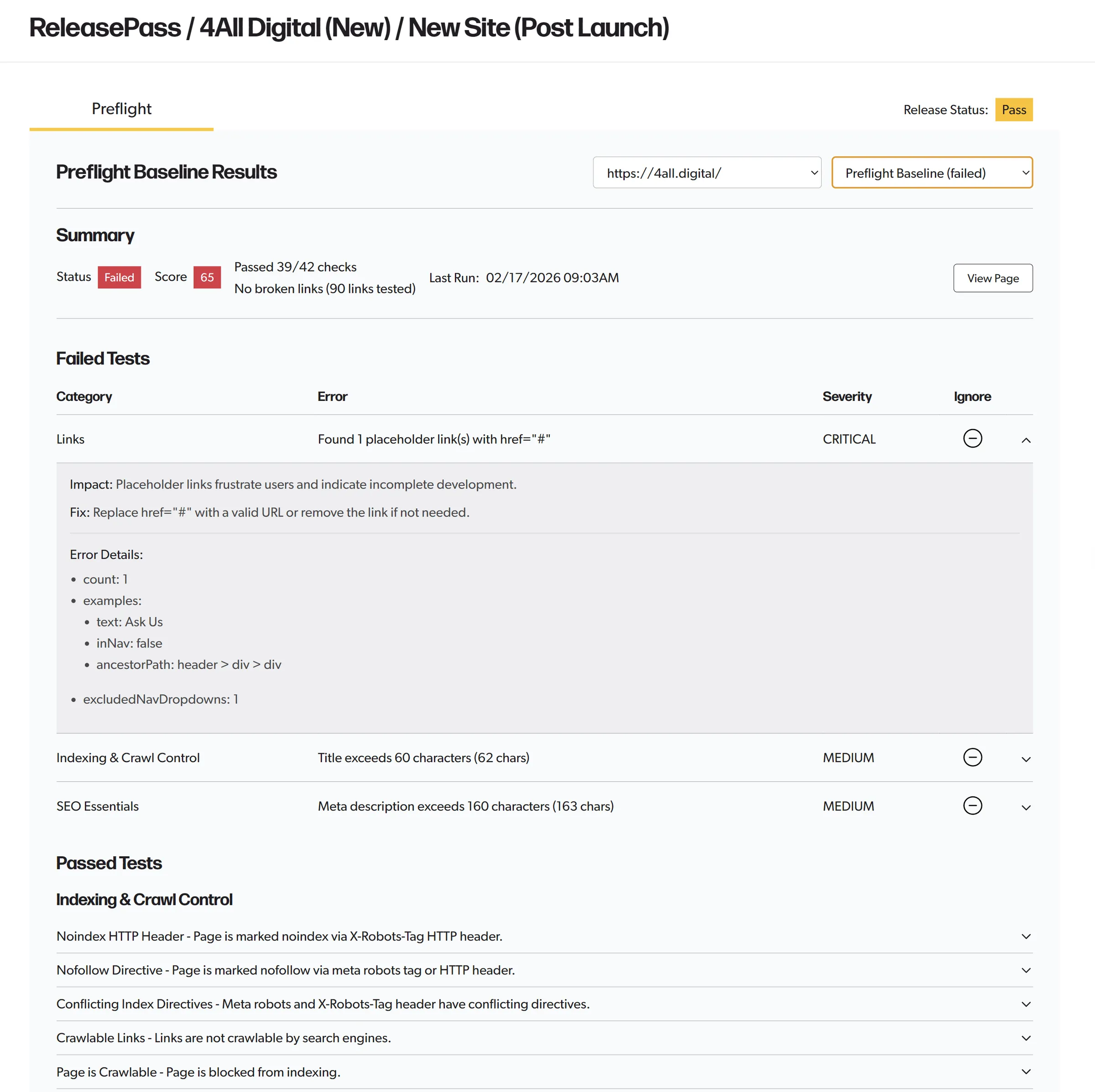 ReleasePass Preflight screen
