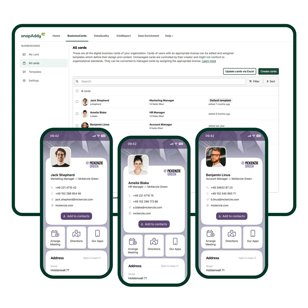 BusinessCards digital business screenshots