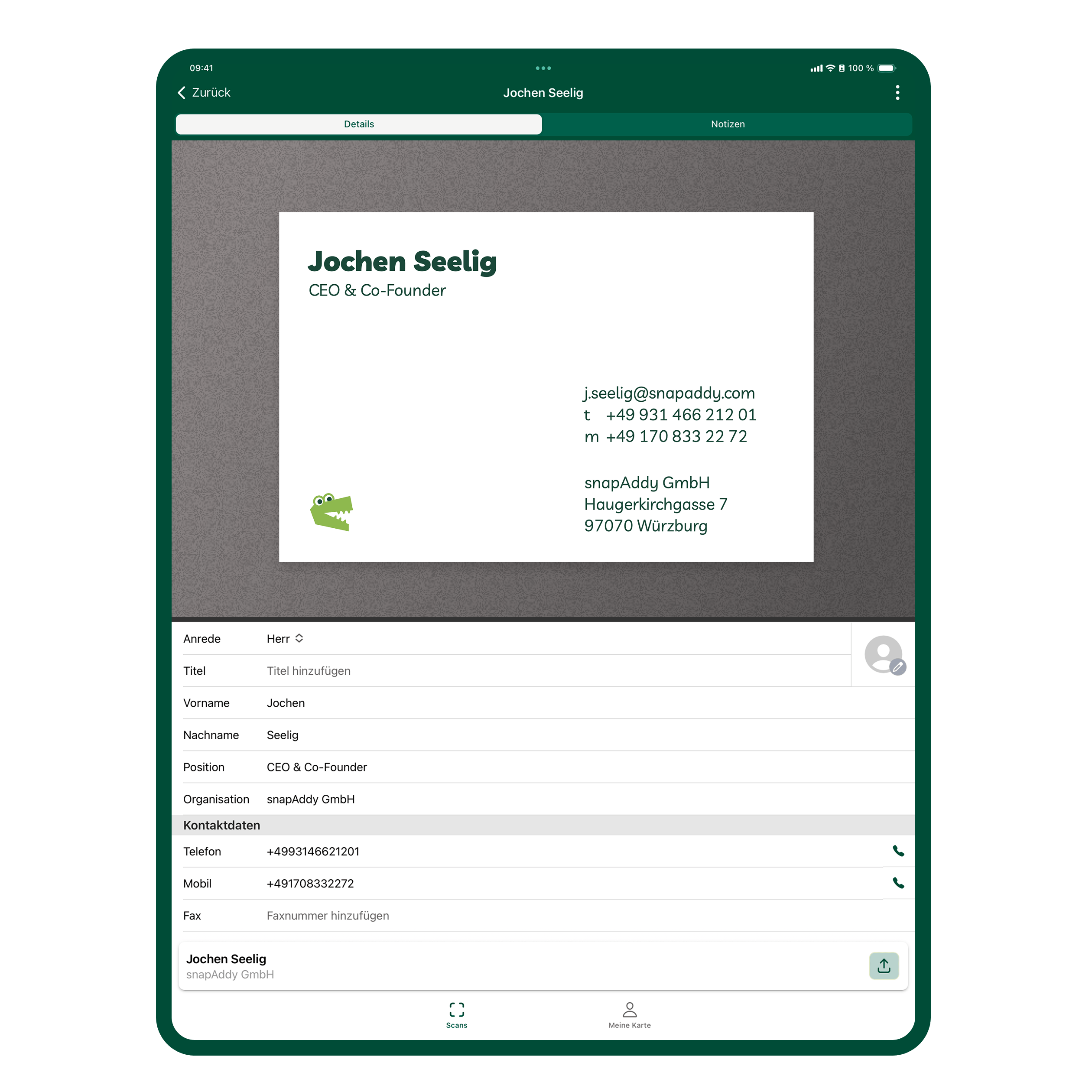 Business Card Scan Tablet