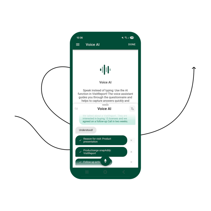 Create structured customer data from speech with Voice AI and VisitReport.