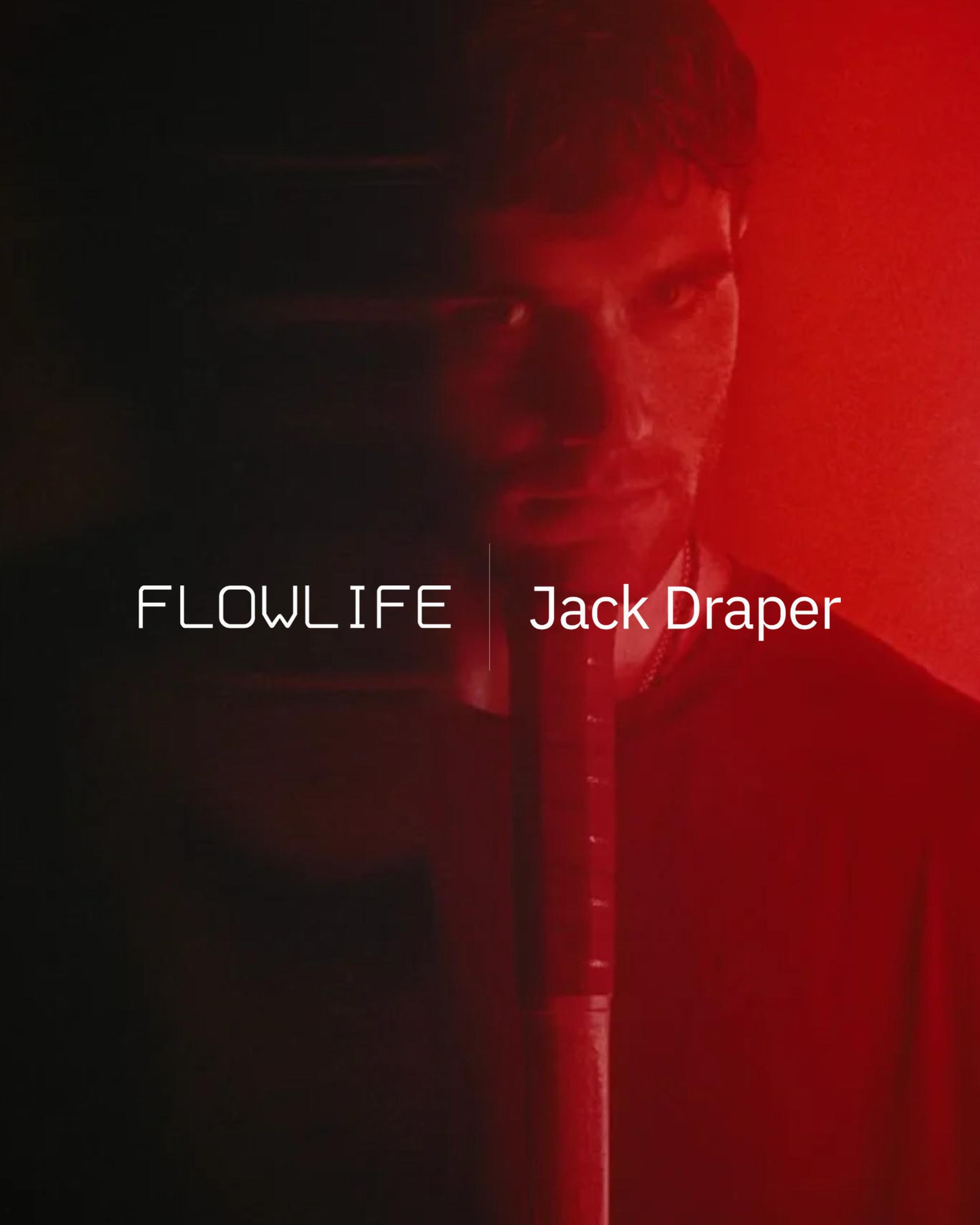 Jack Draper in red light beside a tennis racket, with the Flowlife logo and his name.