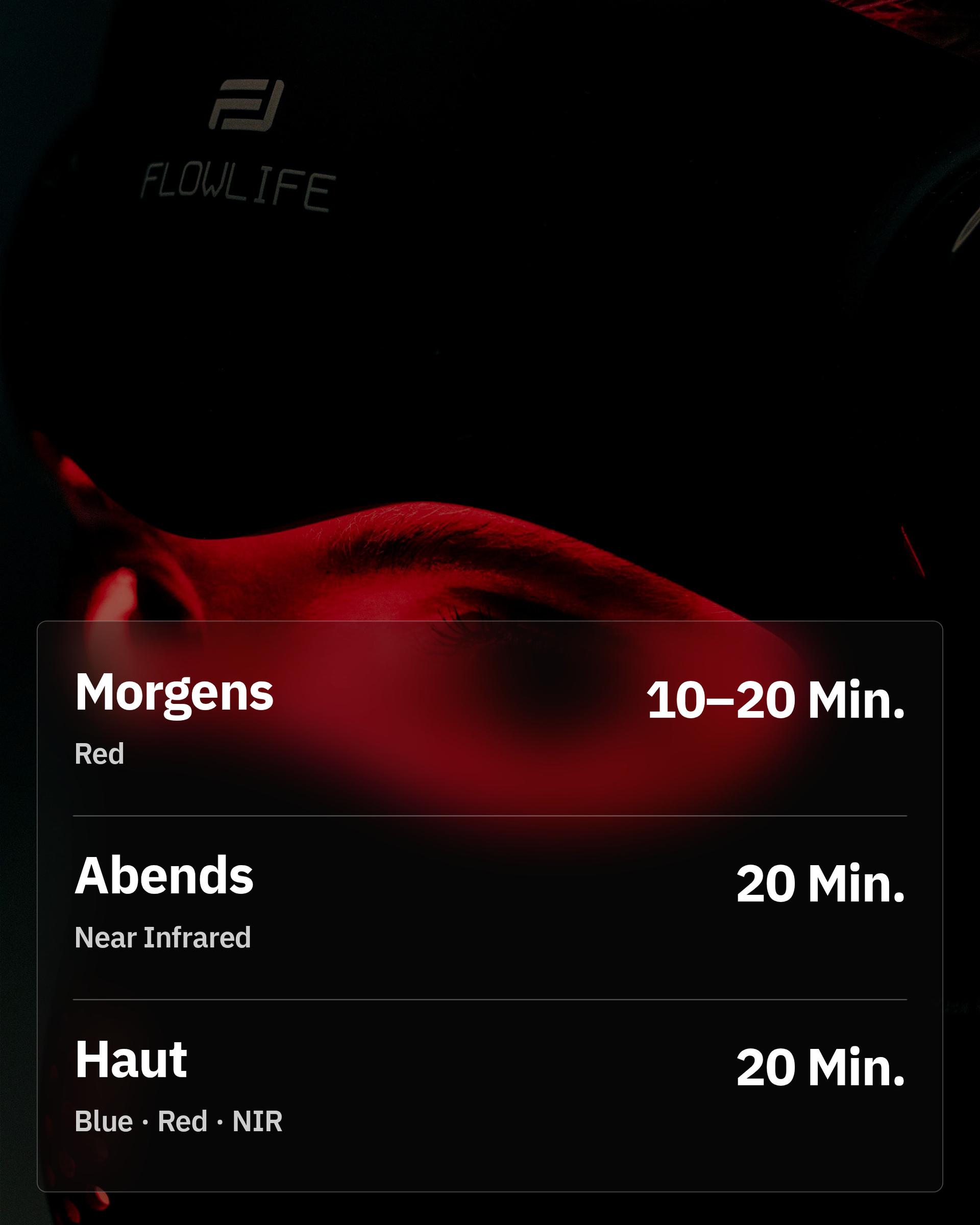 Flowlight Laser Mask Ultra+ Four Waves, mit empfohlenen Einstellungen für morgens, abends und die Haut