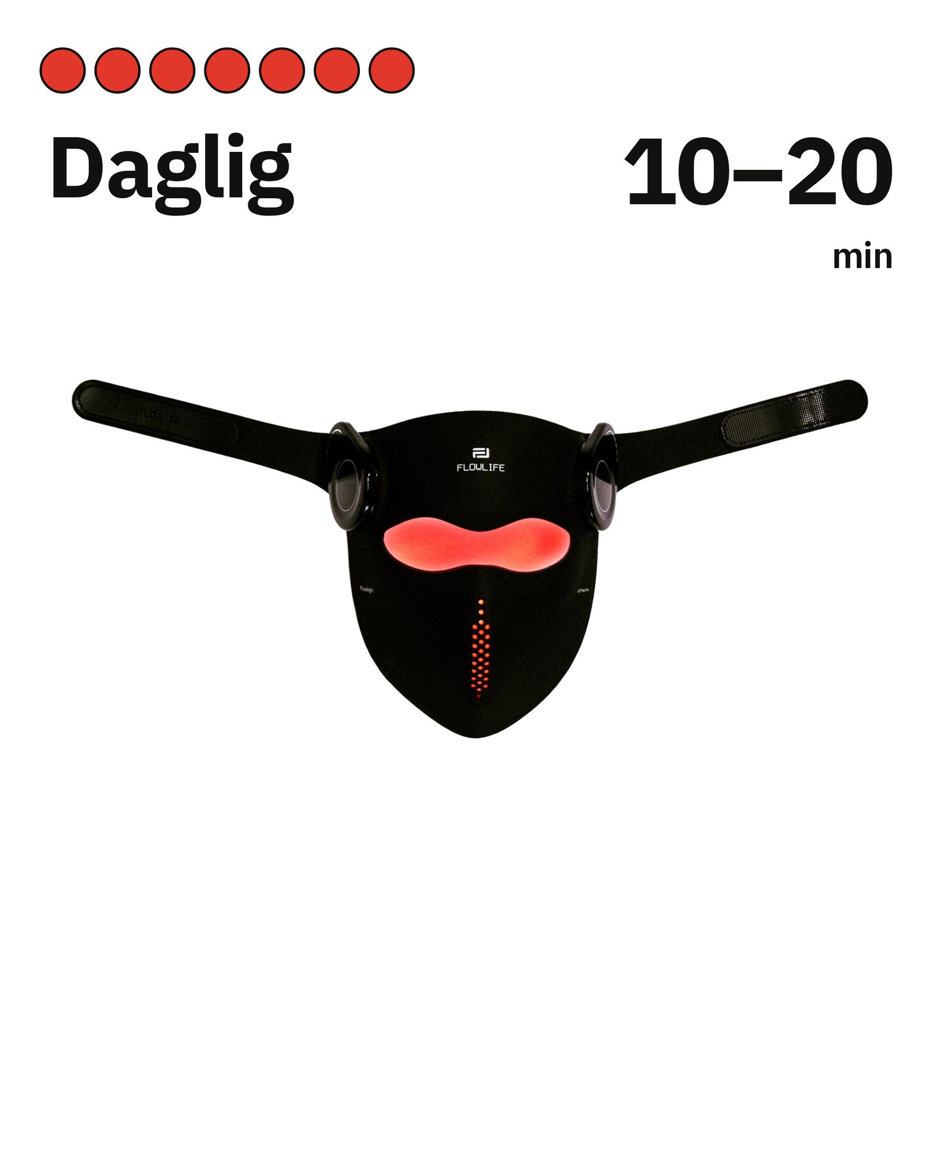 Flowlight LED Mask Pro+ Three Waves, med daglige økter på 10 til 20 minutter