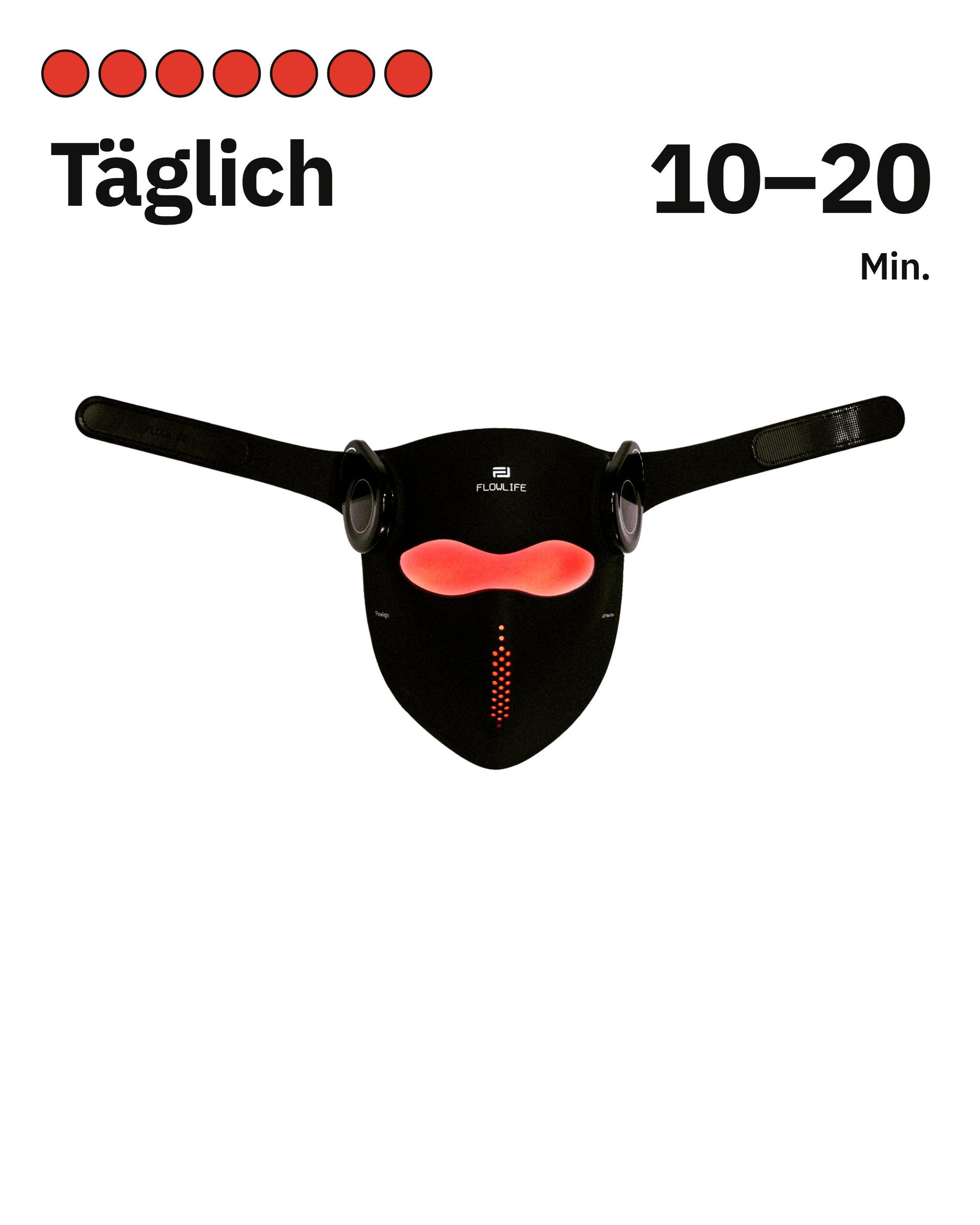 Flowlight LED Mask Pro+ Three Waves, mit täglichen Anwendungen von 10 bis 20 Minuten