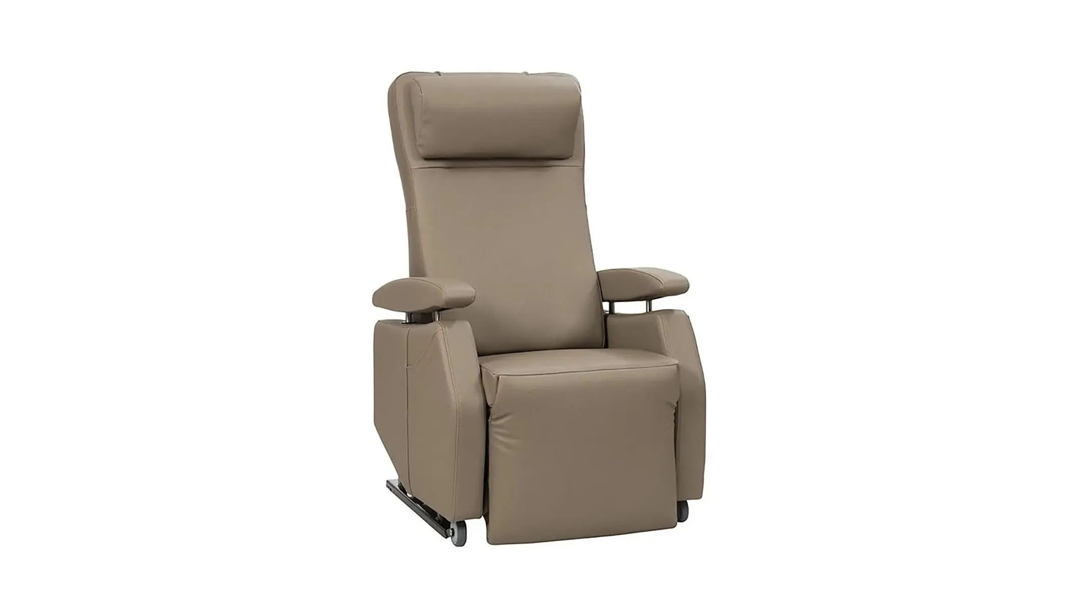 Donker beige sta-opstoel met lederen bekleding