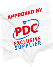 Crinkled paper with text "Approved by PDC Exclusive Supplier" in red and blue.