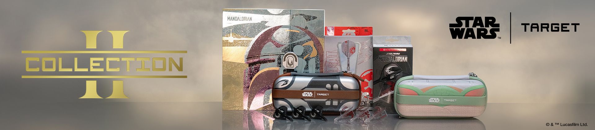 Star Wars collection at Target, featuring Mandalorian-themed products including bags and toys, displayed against a neutral background.