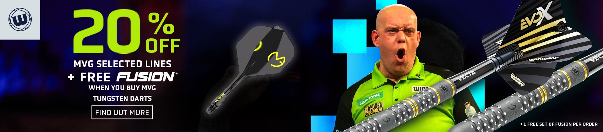 Winmau Michael van Gerwen promo. 20% discount on MVG Darts during December.
