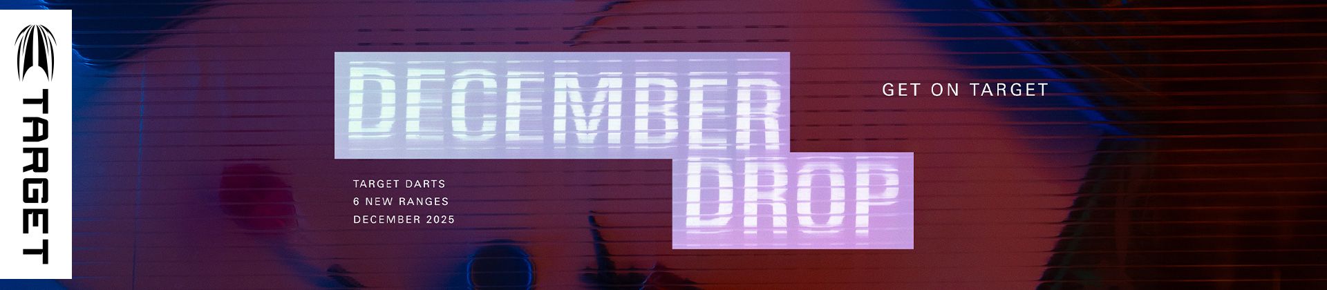 Target promo banner with glowing "DECEMBER DROP" text, "GET ON TARGET", Target logo left and small product details.