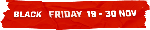 Red textured banner with white text: "Black Friday 19 - 30 Nov."