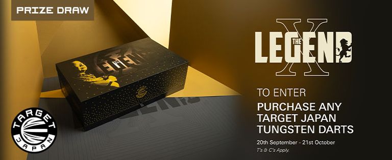 Promotional image for a prize draw featuring a Target Japan dart box. Instructions to enter by purchasing darts by October 21st.
