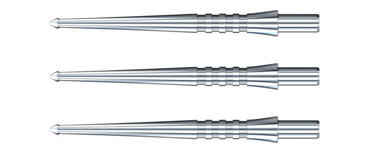 Dart points in various lengths, grip textures, and shapes, designed to impact grip, aerodynamics, and board entry.