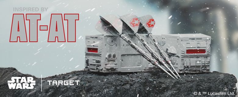 Darts inspired by Star Wars AT-AT on a snow-covered surface; Star Wars and Target logos at the bottom left.