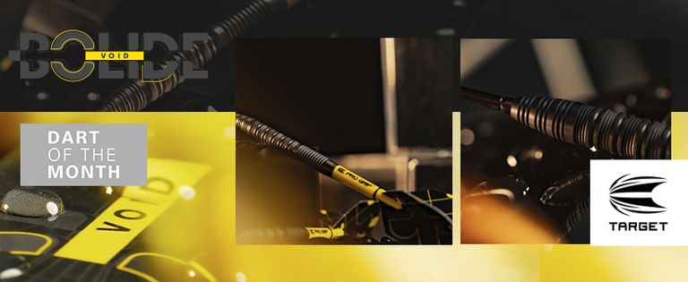 Target Bolide Void darts labeled "VOID," with "Dart of the Month" in text, and the Target logo. Dark, moody lighting.