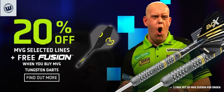 Winmau Michael van Gerwen promo. 20% discount on MVG Darts during December.