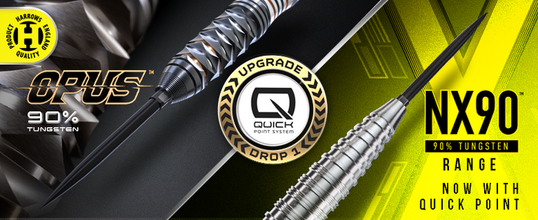 Harrows Darts with Quick Points. Harrows Opus 90% and Harrows NX90 90% Range.