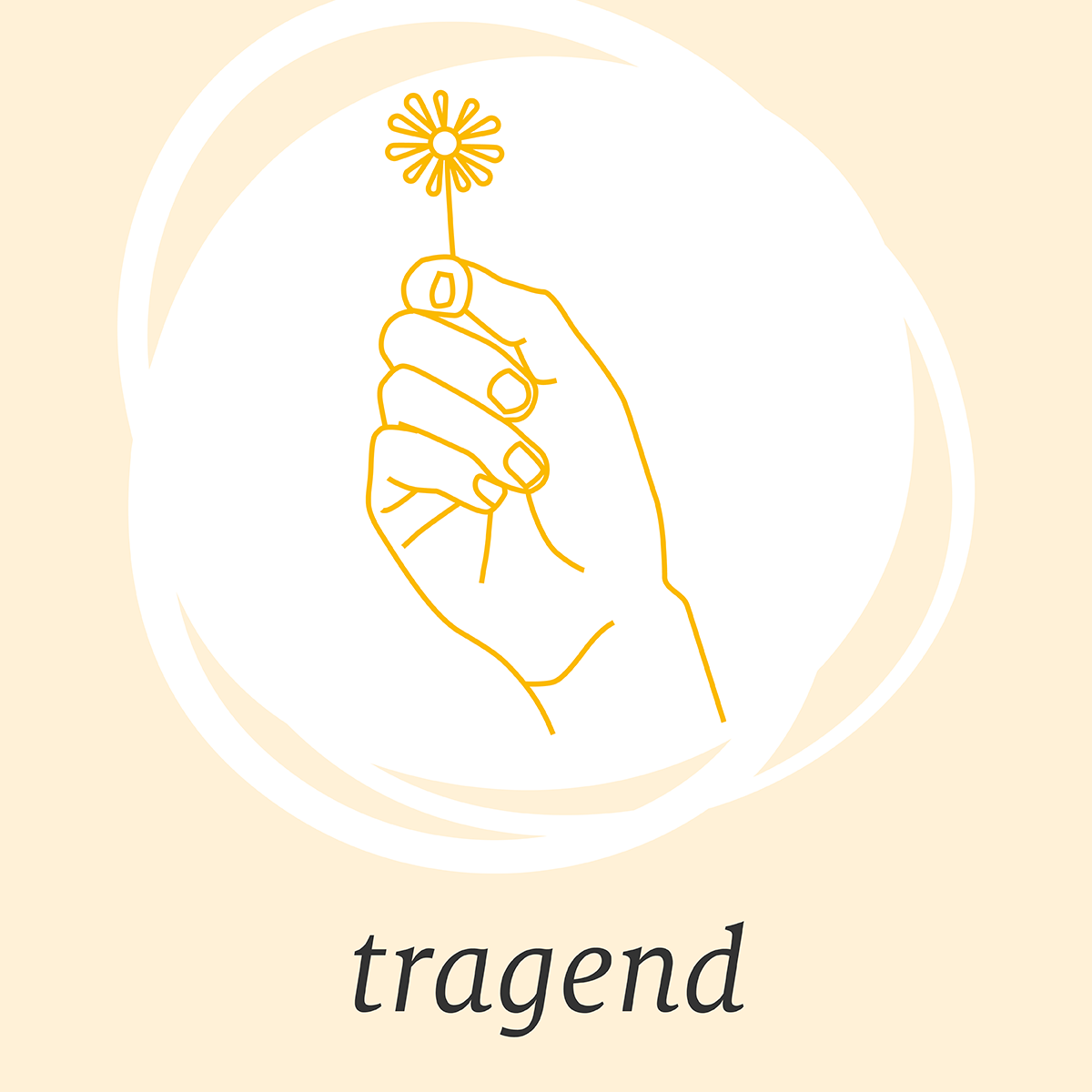 Eine skizzierte Hand mit einer Blume und dem Wort "tragend".