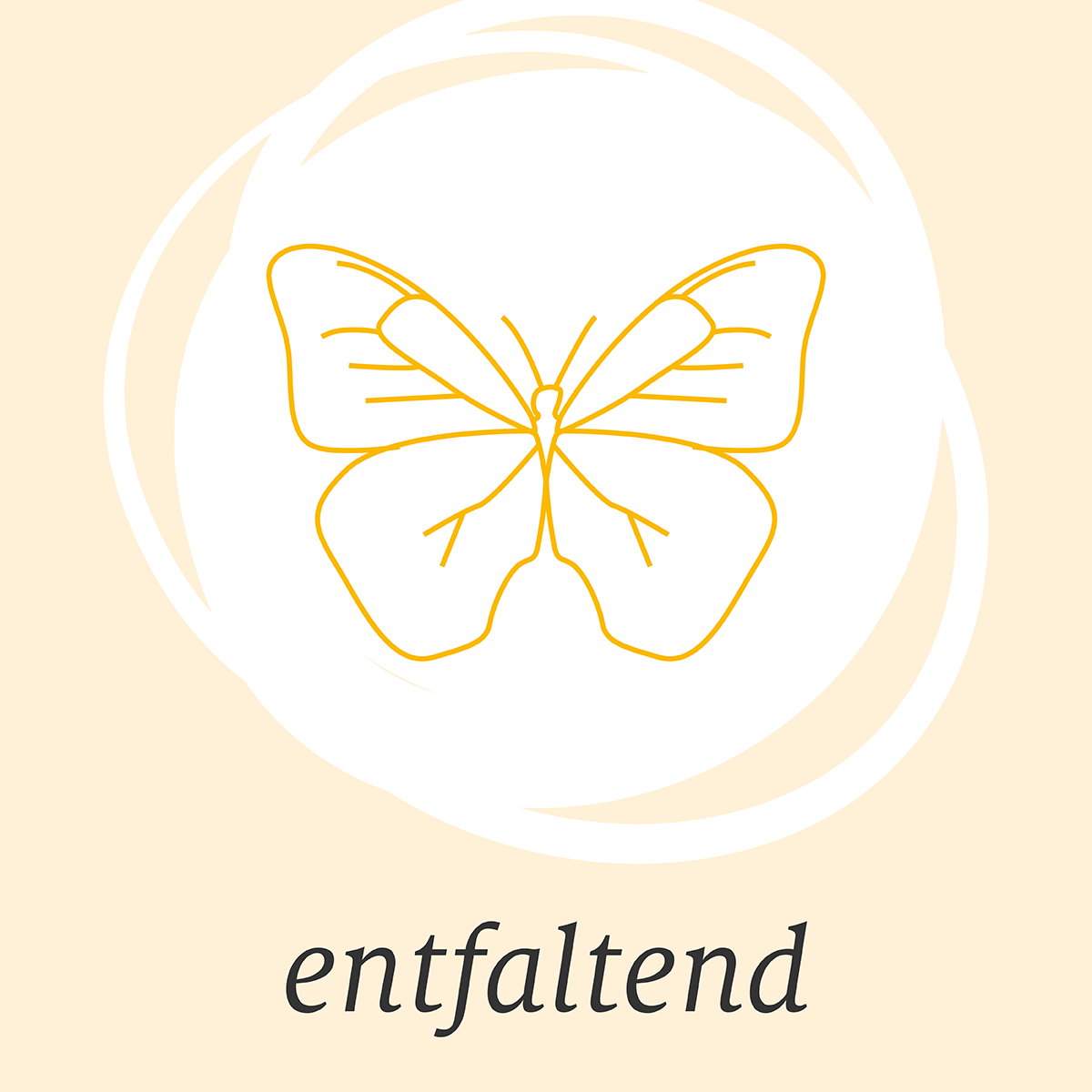Ein skizzierter Schmetterling mit dem Wort "entfaltend".