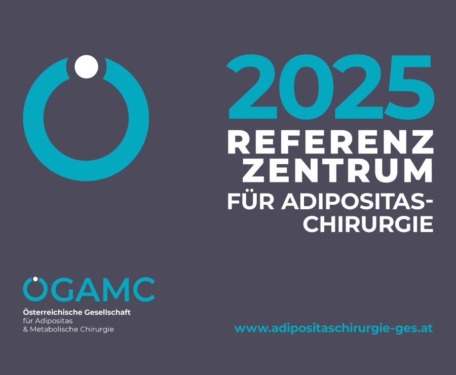 Plakette mit dem Text 2025 Referenz-Zentrum für Adipositas-Chirurgie, ÖGAMC